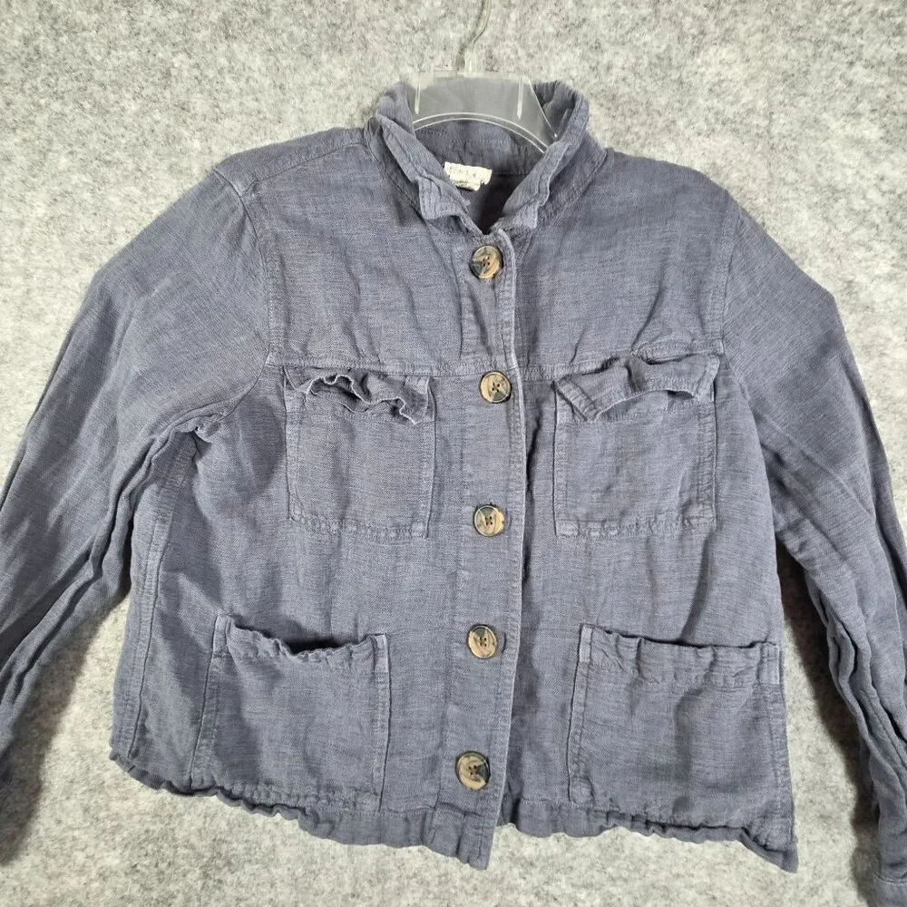 Nicole Miller Linen Cropped Jacket Blue Button Front Lightweight Women's XL Coas - Picture 3 of 9